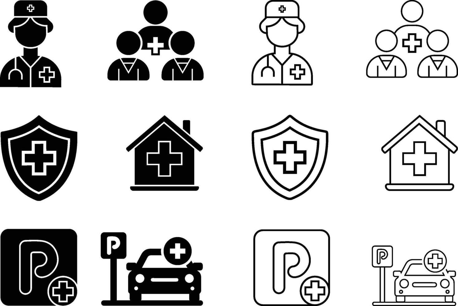 Black and White Healthcare Icon Set for Digital and Print Applications vector