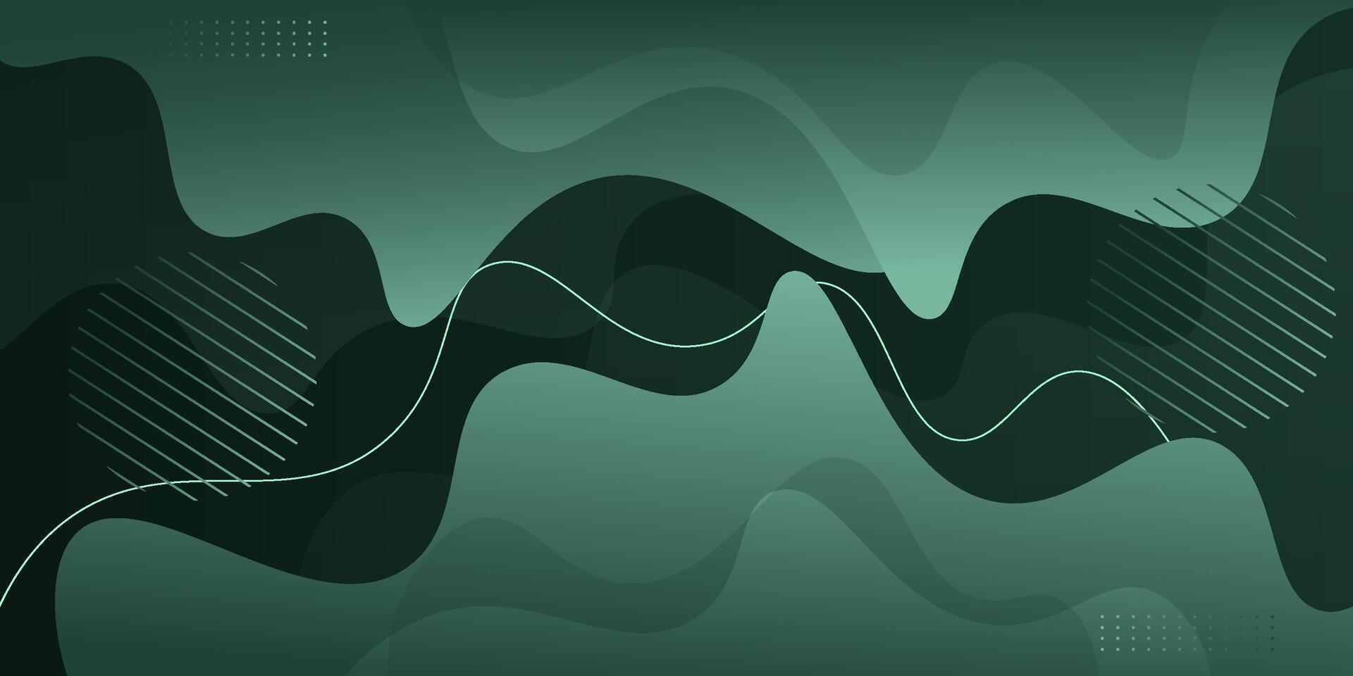 Green fluid geometric business banner design. Creative banner design with wave shapes and lines on colored background for template. Simple horizontal banner. eps10 vector