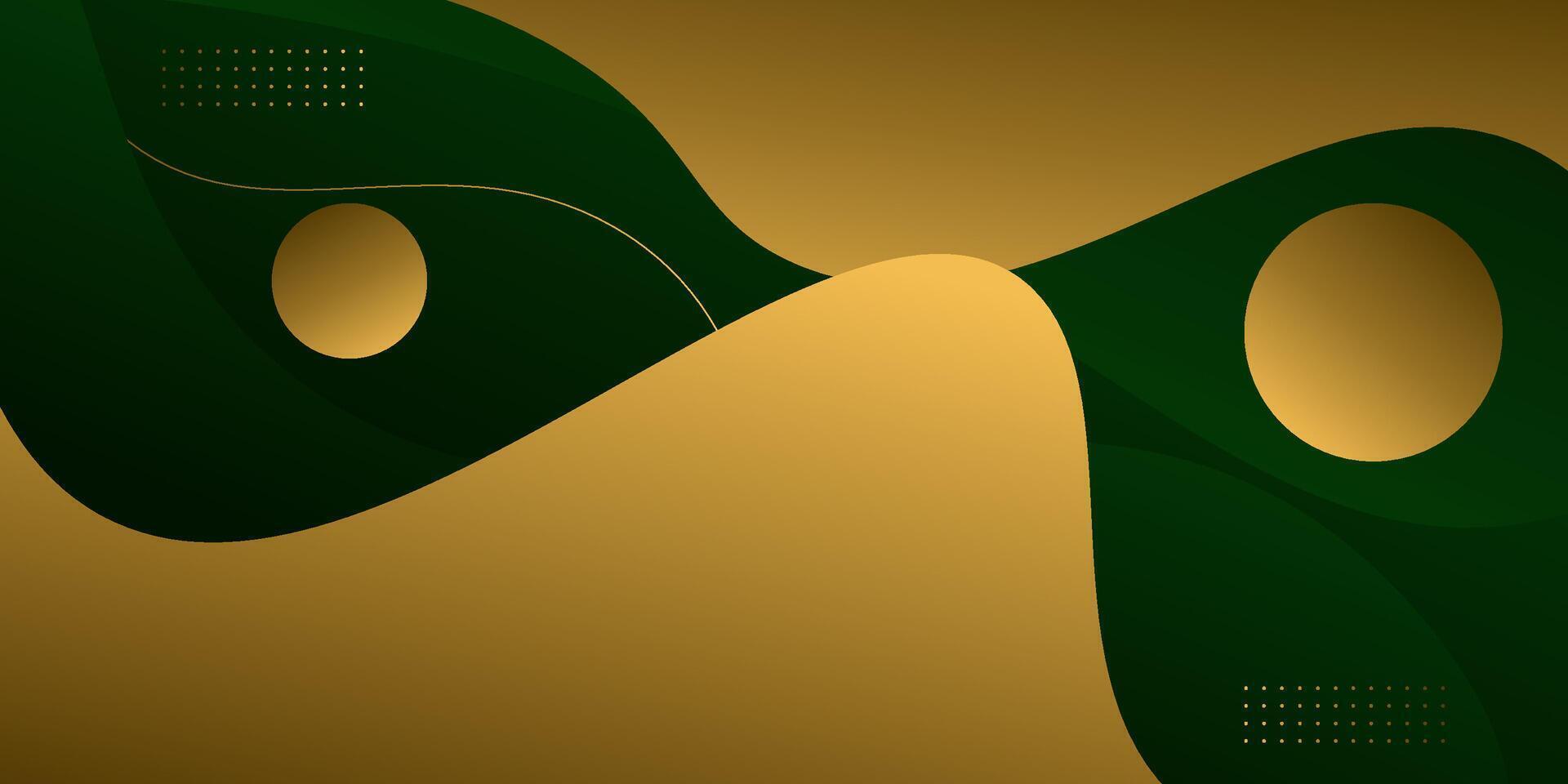 Green abstract background with wave pattern and golden lines isolated on textured background. eps10 vector