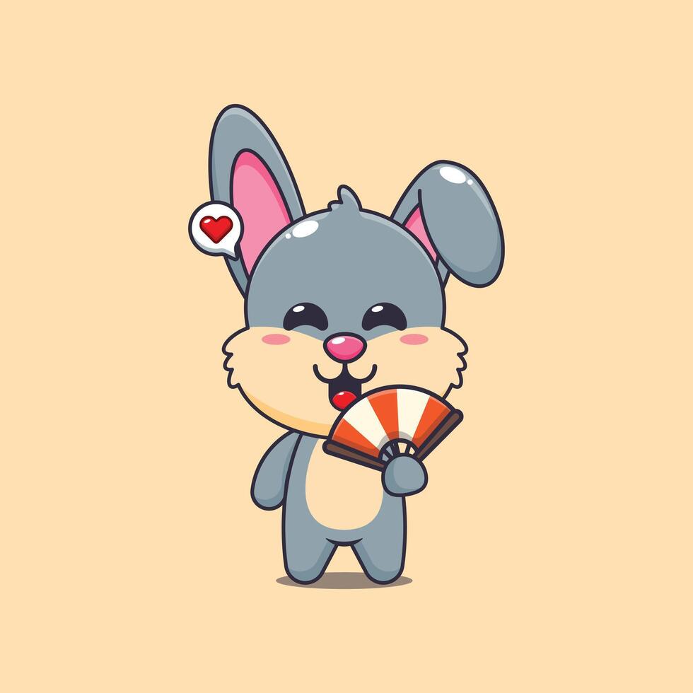 Cute rabbit cartoon illustration with hand fan vector