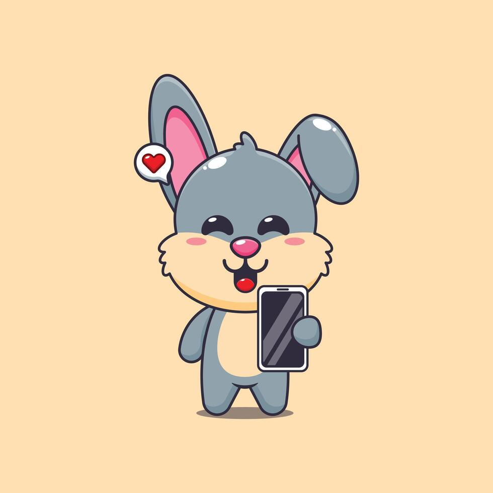 Cute rabbit cartoon illustration with mobile phone vector