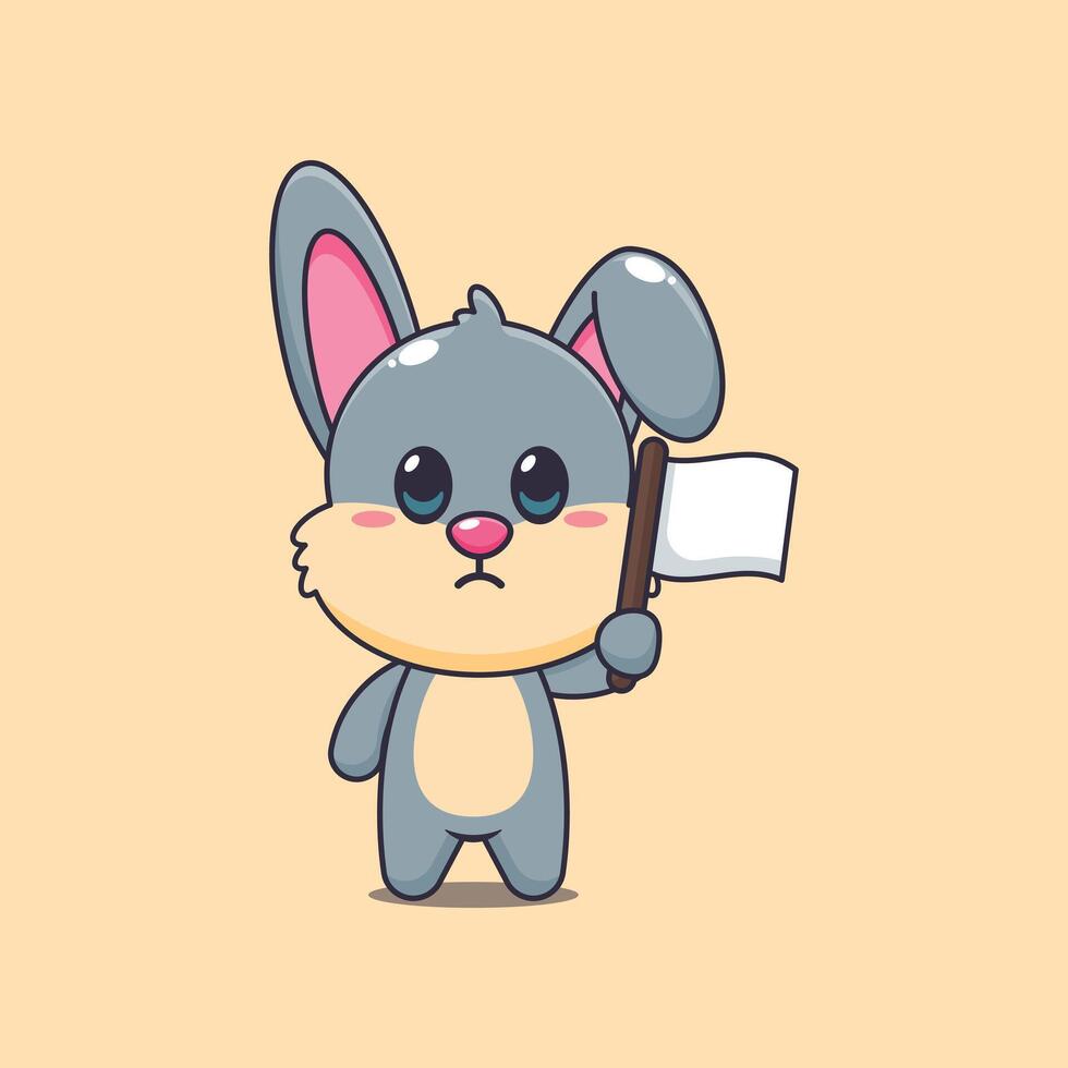 Cute rabbit cartoon illustration with white flag vector