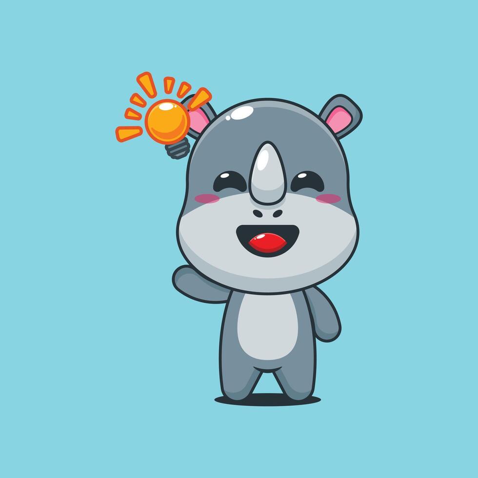 Cute rhino cartoon illustration get an idea vector
