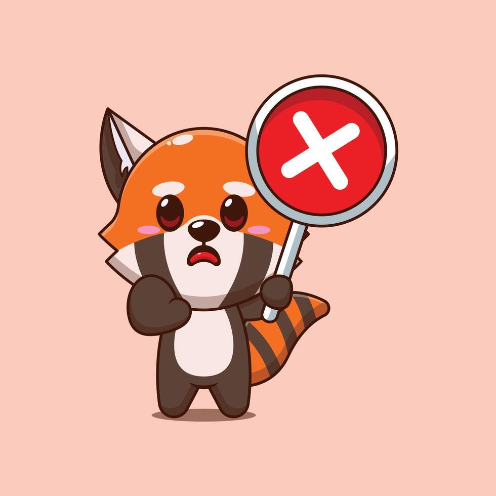 Cute red panda cartoon illustration with wrong sign vector