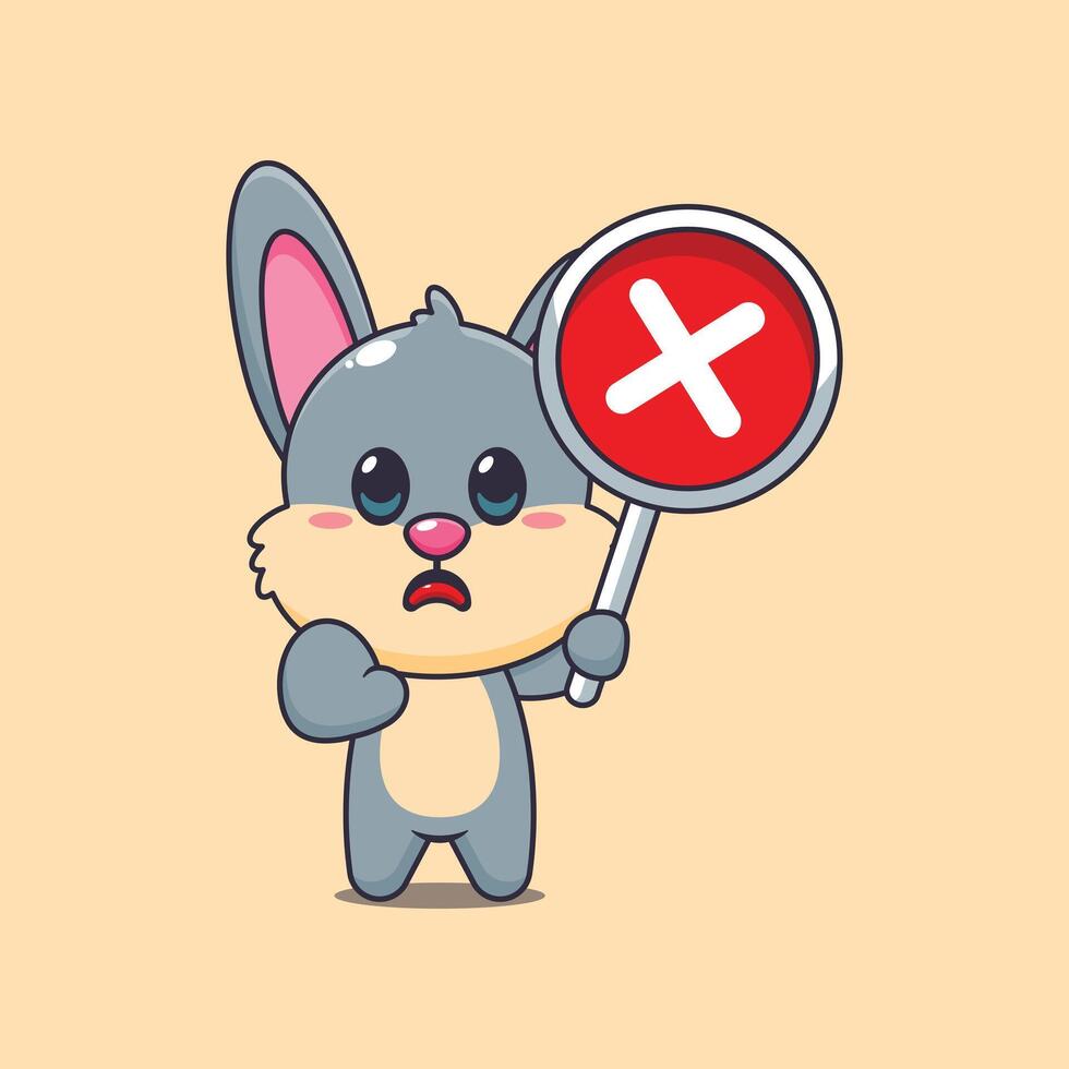 Cute rabbit cartoon illustration with wrong sign vector