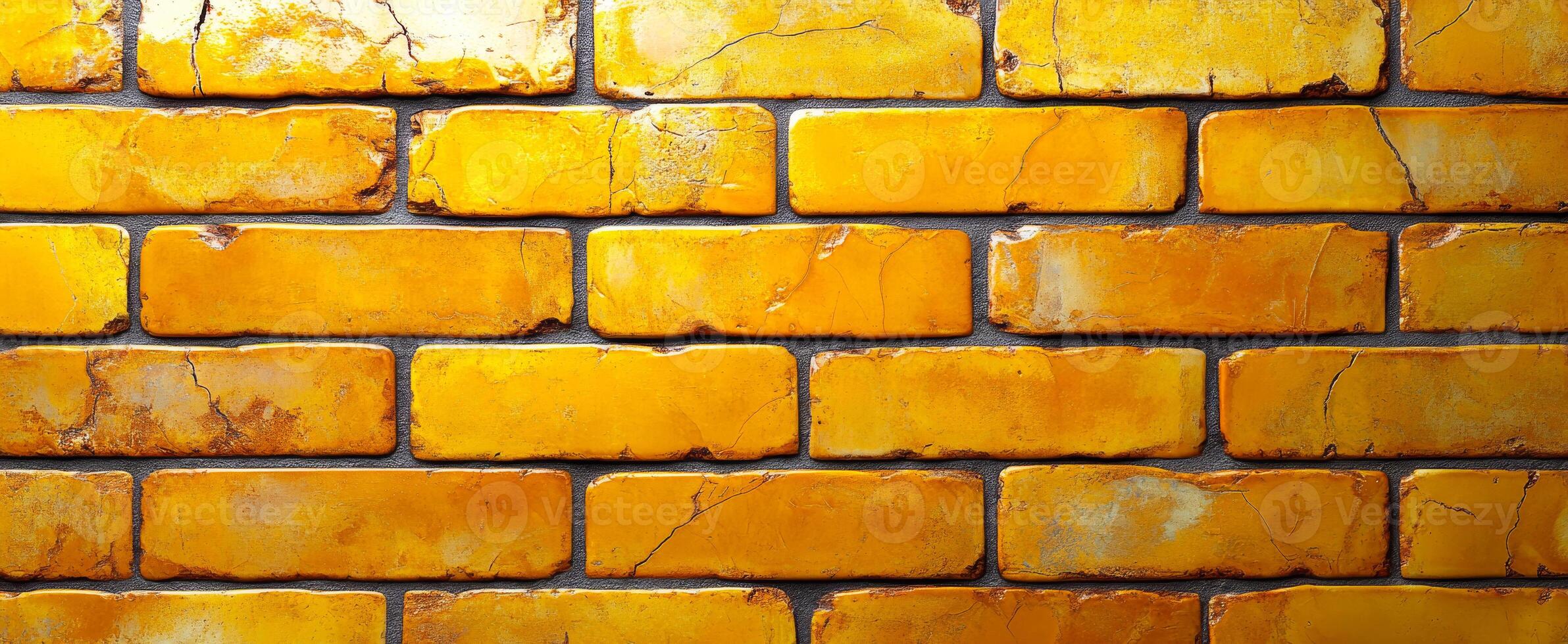 Textured bright yellow wall. A vibrant yellow brick wall showcases unique textures and imperfections, highlighting its rustic charm and warmth. photo