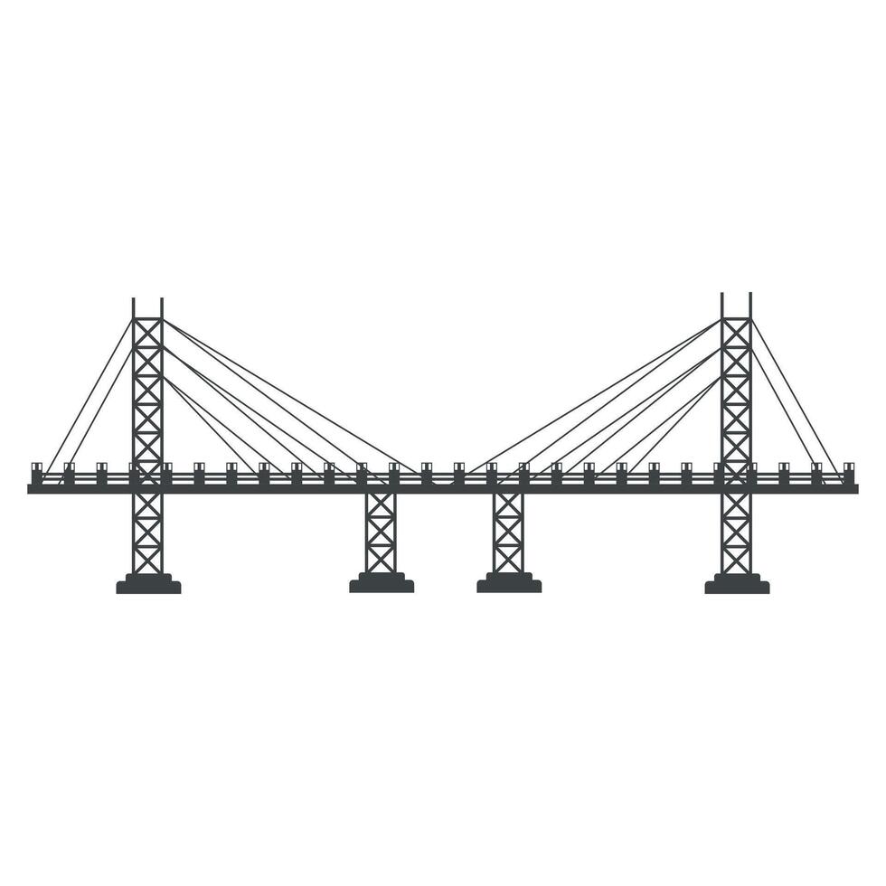 Bridge architecture in flat design. Cable stay construction technology. illustration isolated. vector