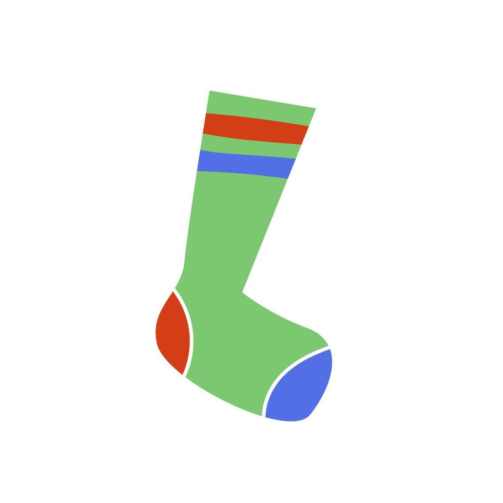 Sport sock in flat design. Striped textile stocking for team uniform. illustration isolated. vector