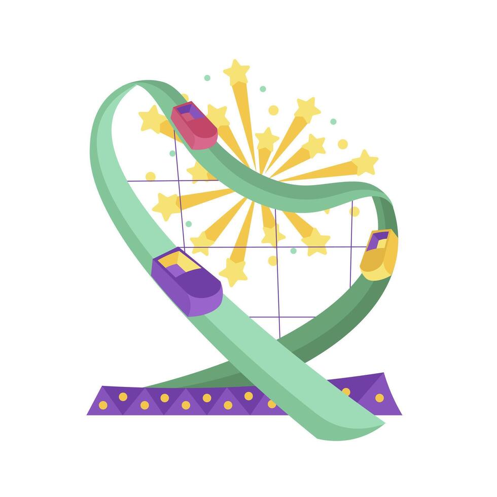 Roller coaster in flat design. Amusement park extreme rail attraction. illustration isolated. vector