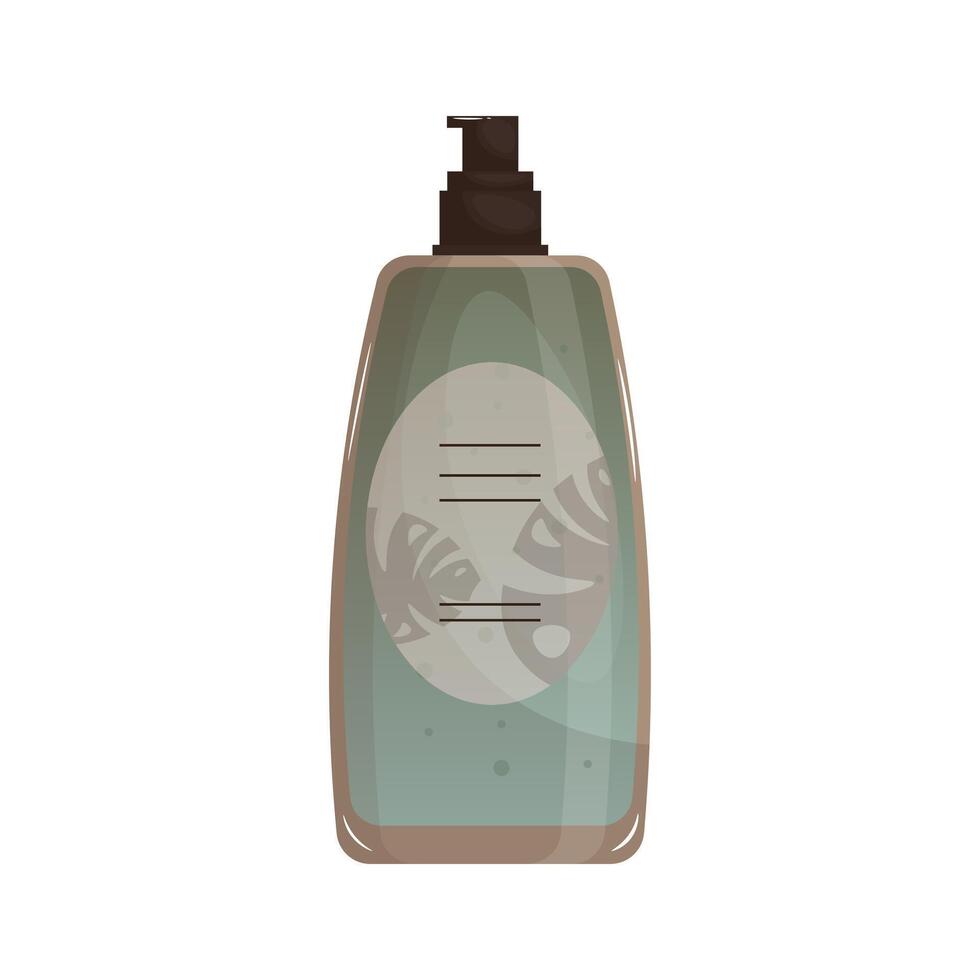 Lotion in bottle with dispenser in flat design. Liquid skin care product. illustration isolated. vector