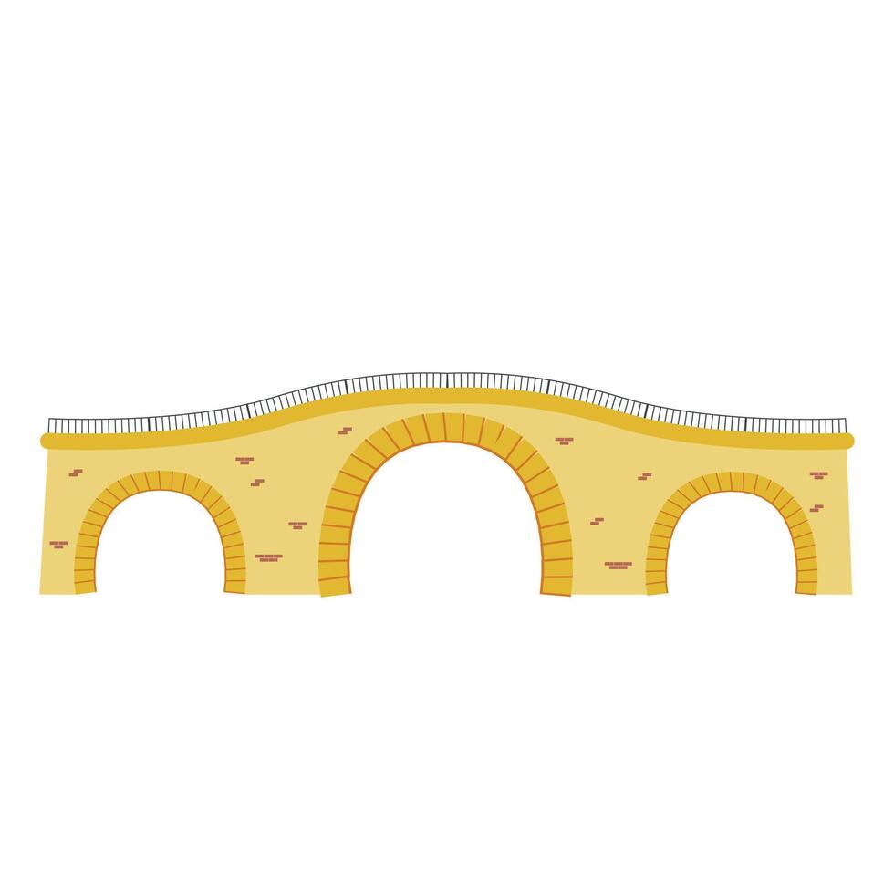 Bridge architecture in flat design. Viaduct with brick wall and arches. illustration isolated. vector