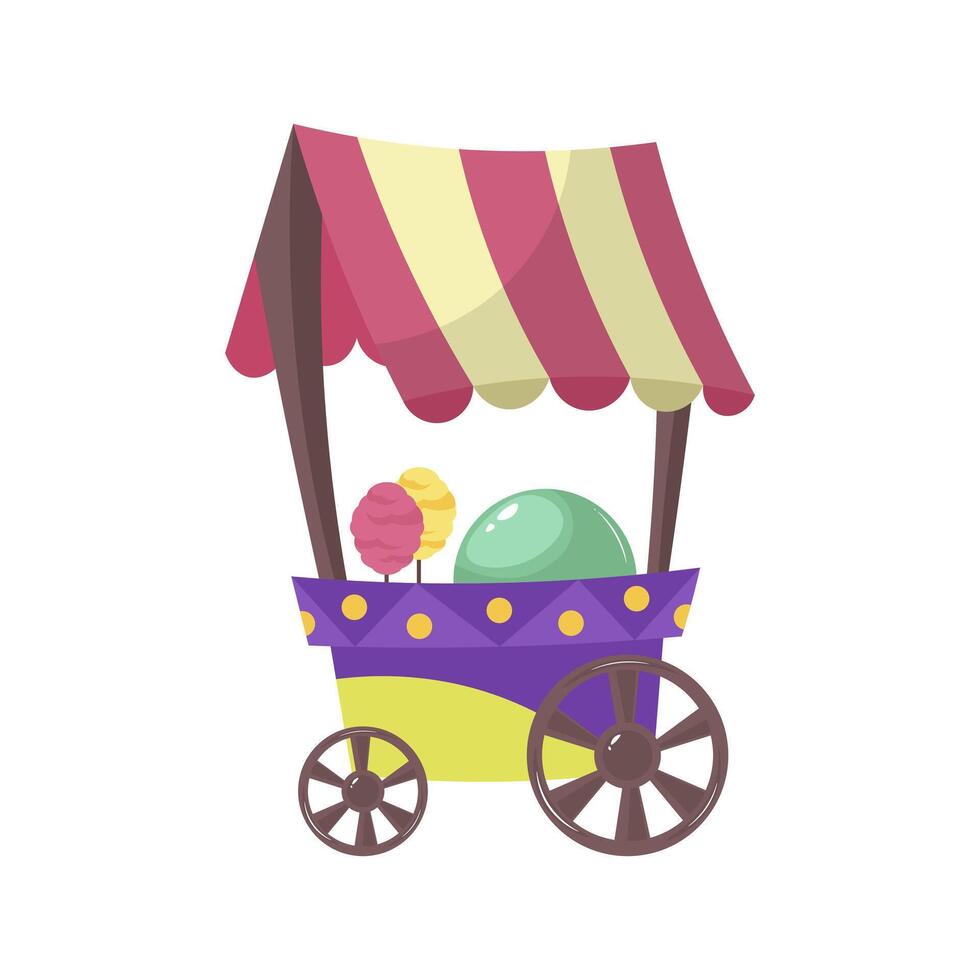Ice cream cart in flat design. Street food kiosk in amusement park. illustration isolated. vector