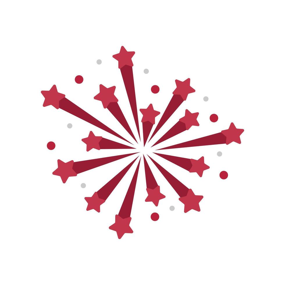 Holiday firework in flat design. Red colours of firecracker with stars. illustration isolated. vector
