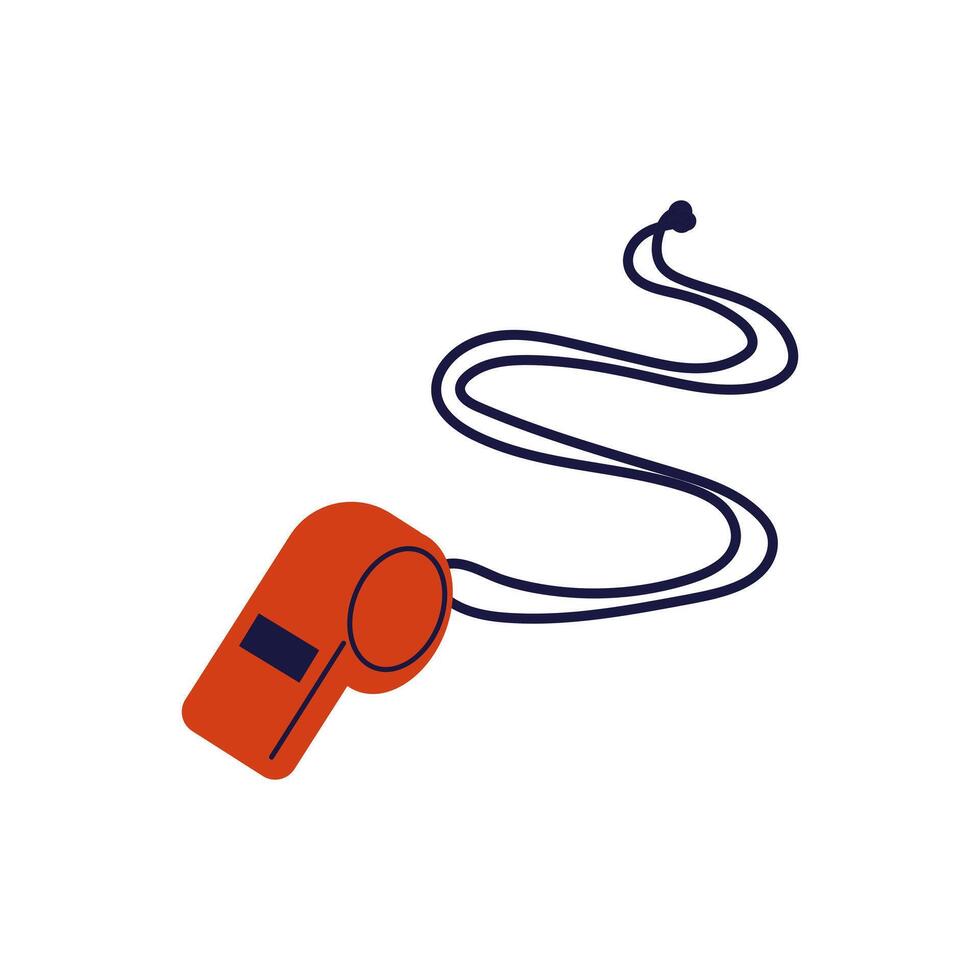 Sport whistle in flat design. Trainer or referee equipment, game accessory. illustration isolated. vector