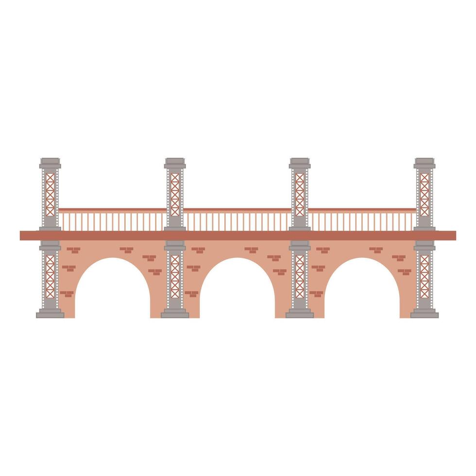 Bridge architecture in flat design. Viaduct construction with arch columns. illustration isolated. vector