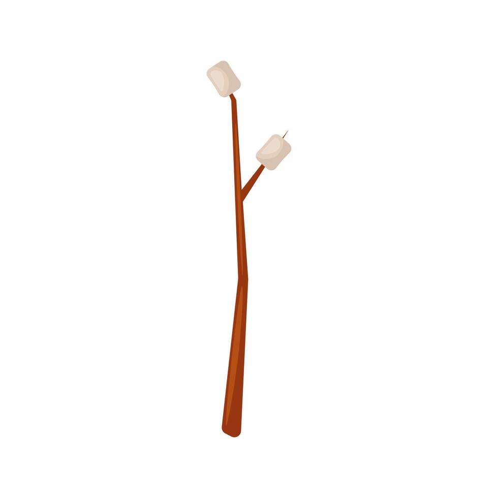 Marshmallows on stick in flat design. White soft dessert for campfire. illustration isolated. vector