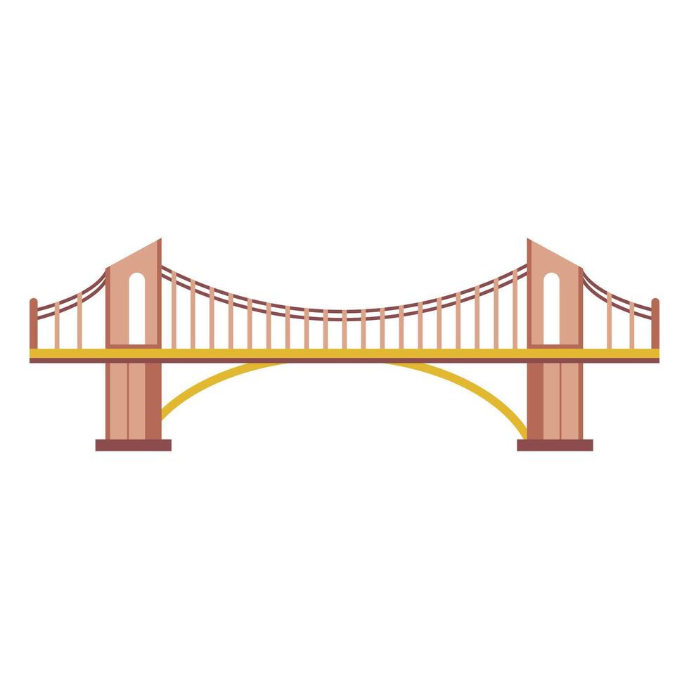 Bridge architecture in flat design. Suspension construction with towers. illustration isolated. vector
