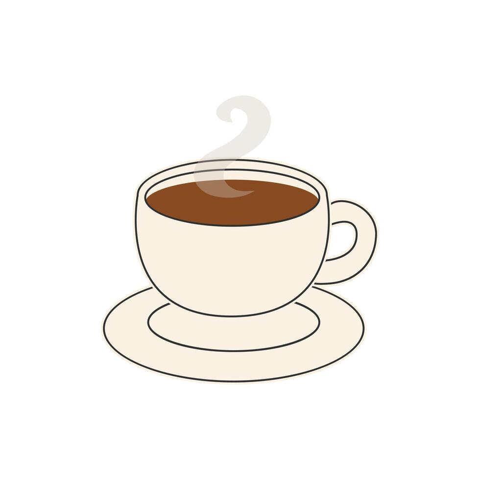 Black coffee in cup with steam in flat design. Hot aroma morning beverage. illustration isolated. vector