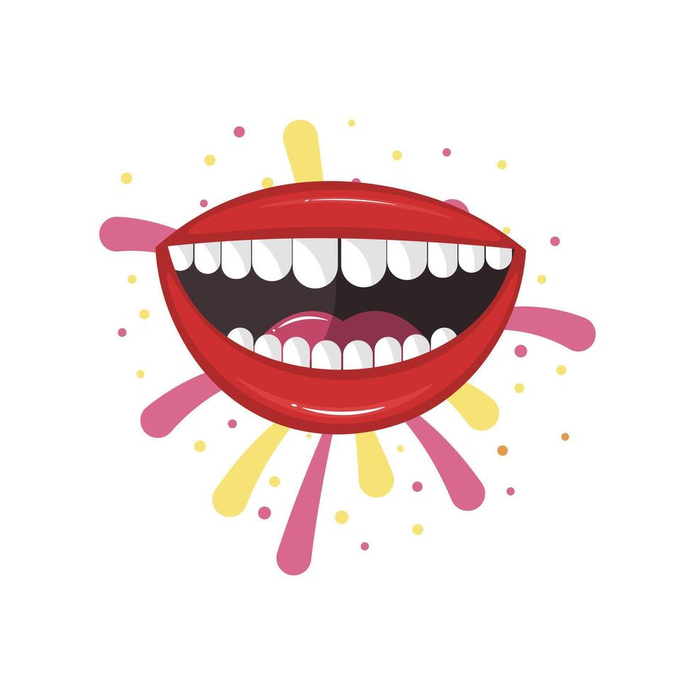 Laughing open mouth in flat design. Fools day holiday smiling symbol. illustration isolated. vector