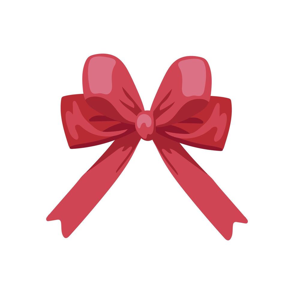 Holiday red bow in flat design. Luxury silk tied decoration for package. illustration isolated. vector