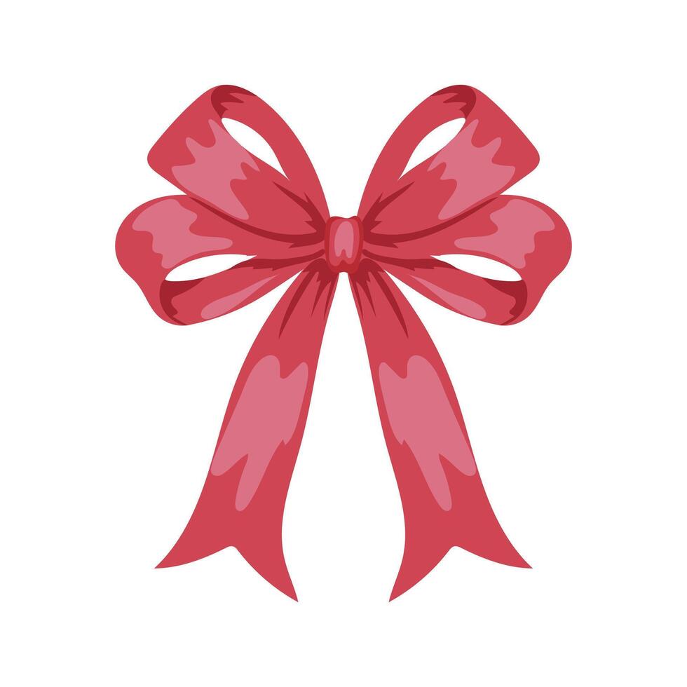 Holiday red bow in flat design. Gift wrapping decoration knot with ribbons. illustration isolated. vector