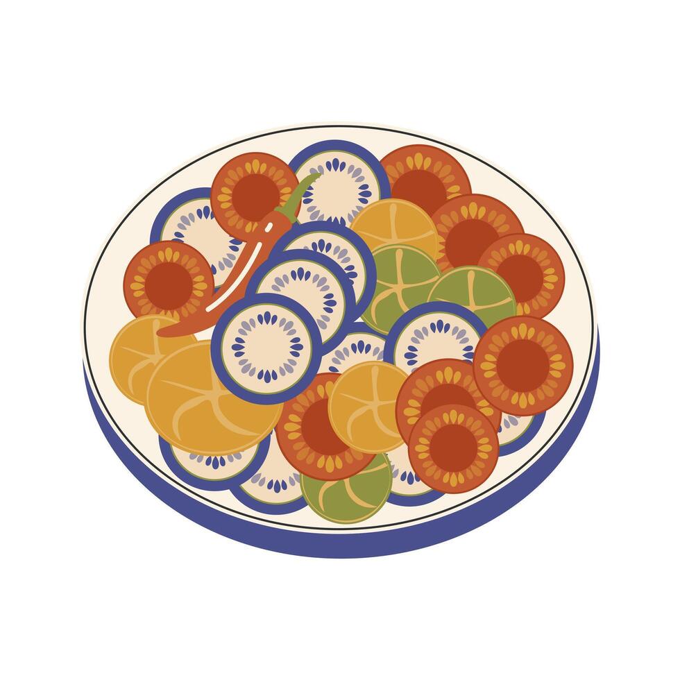 Ratatouille in flat design. French dish with vegetable slices ragout. illustration isolated. vector