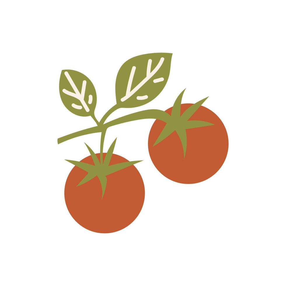 Cherry tomatoes branch in flat design. Fresh organic vegetable ingredient. illustration isolated. vector