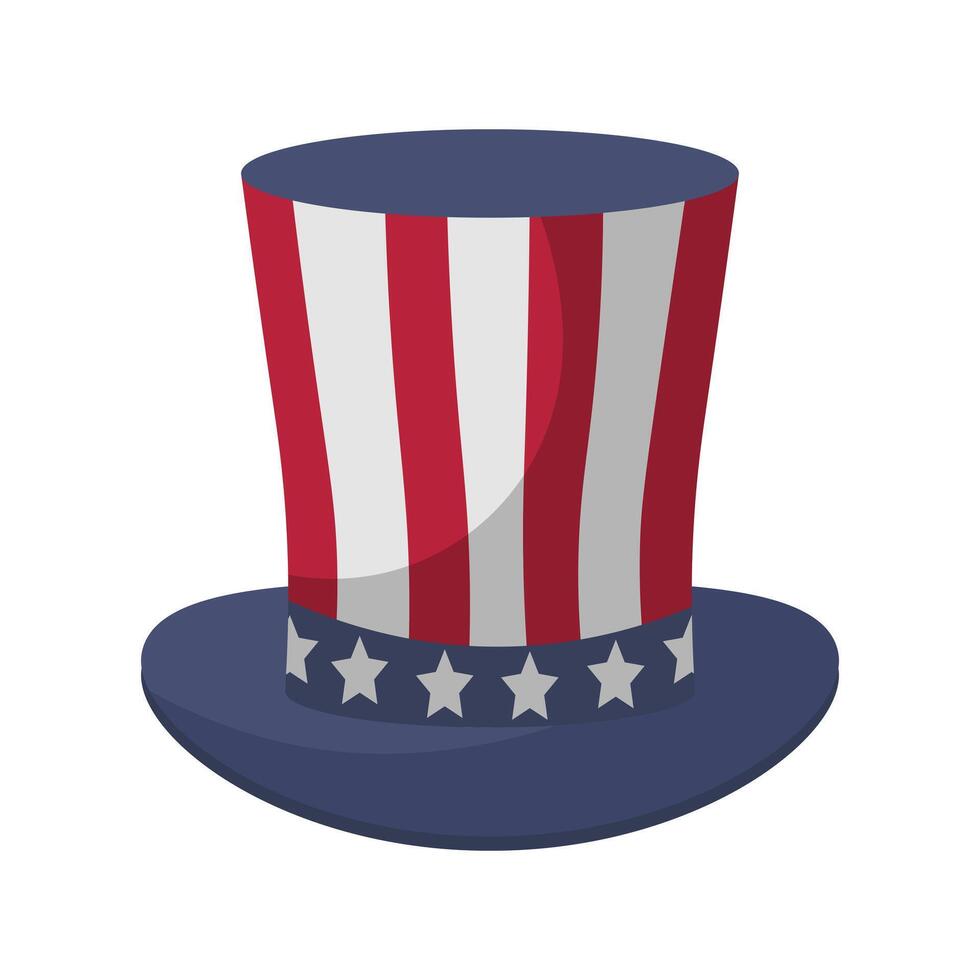 Hat with USA flag in flat design. Uncle Sam cap to Independence day. illustration isolated. vector