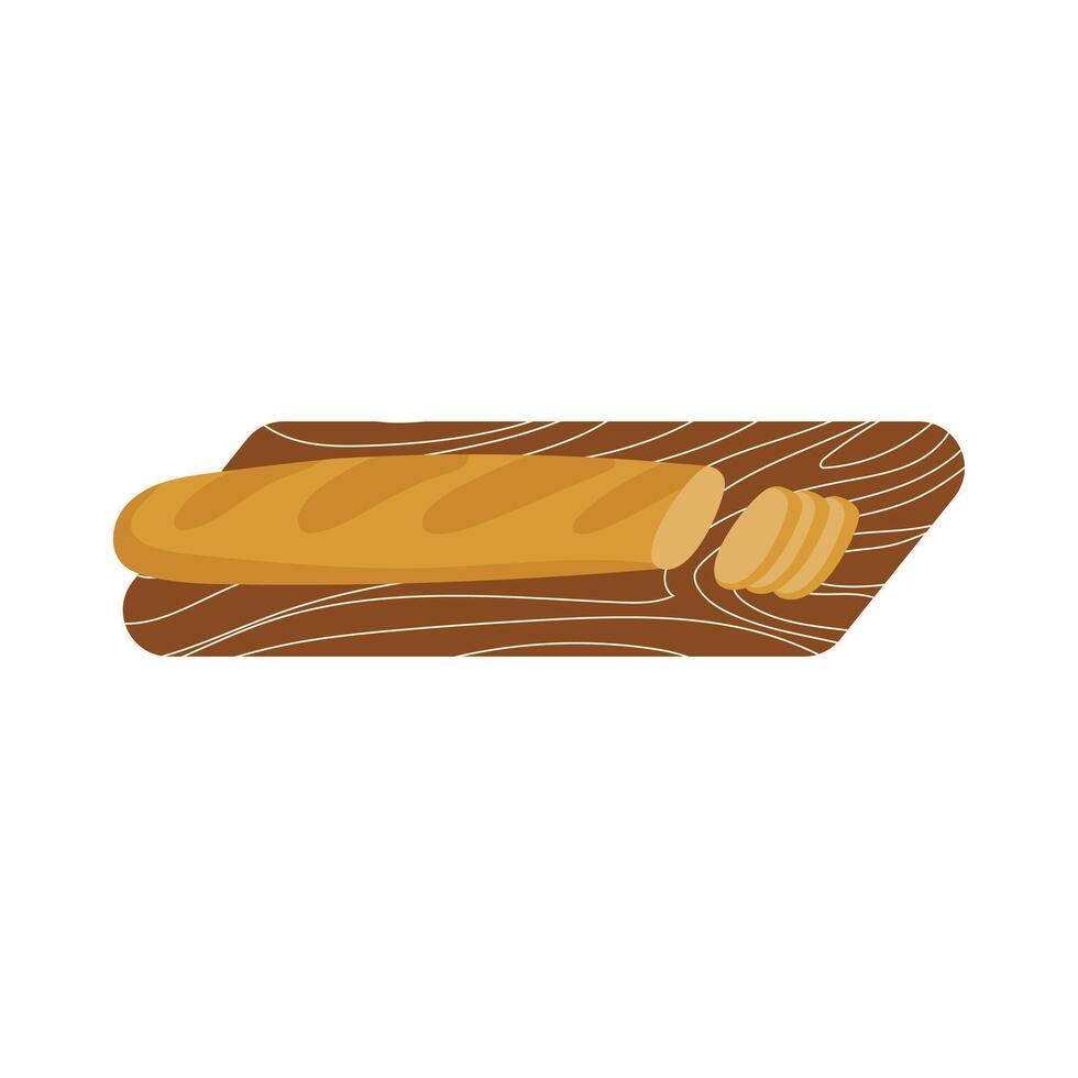 French baguette in flat design. Fresh crusty bread for morning breakfast. illustration isolated. vector
