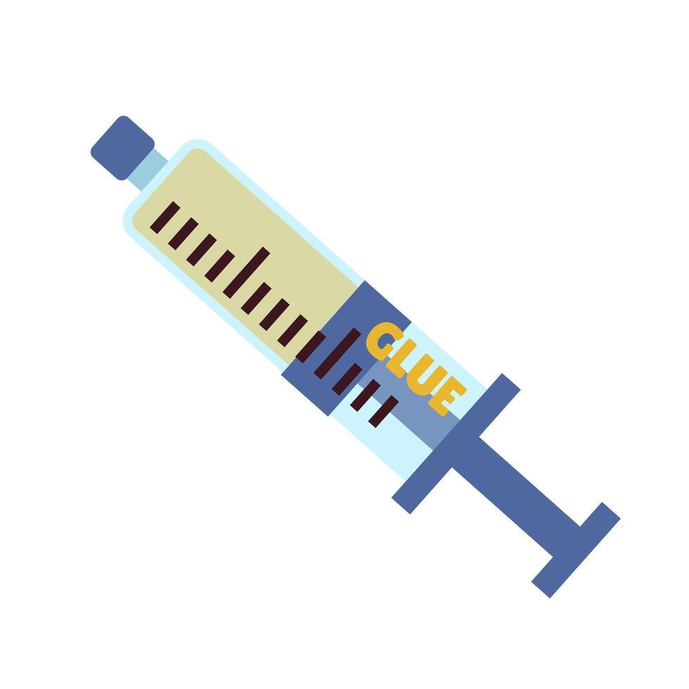 Glue in syringe in flat design. Sticky gel tool, adhesive product package. illustration isolated. vector