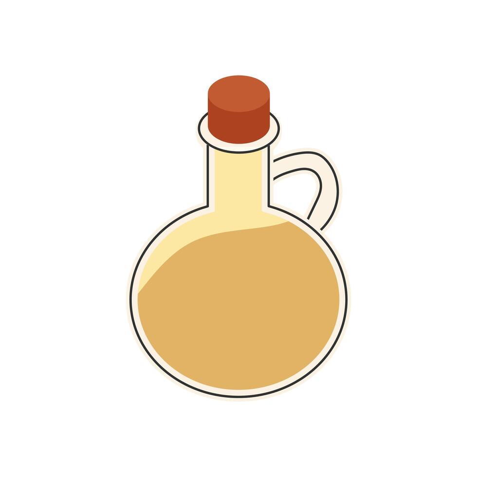 Olive oil in bottle with cork in flat design. Liquid in glass jar for cooking. illustration isolated. vector
