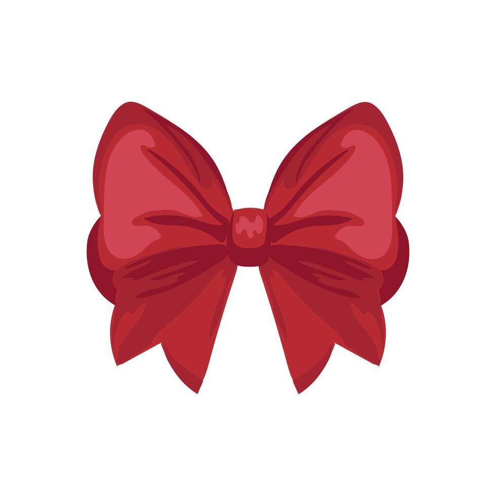 Holiday red bow in flat design. Shiny festive decoration for gift box. illustration isolated. vector