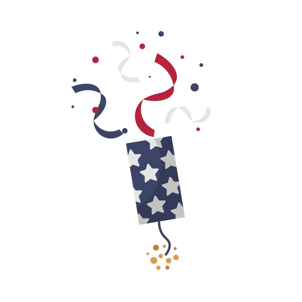 Confetti popper with USA colors in flat design. Firework to Independence day. illustration isolated. vector