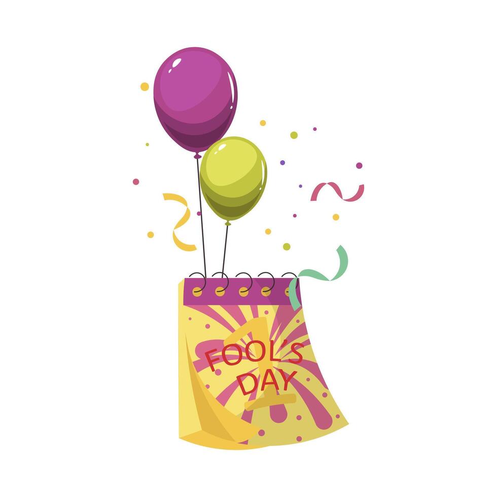 Fools day holiday in flat design. Festival date in calendar with balloons. illustration isolated. vector