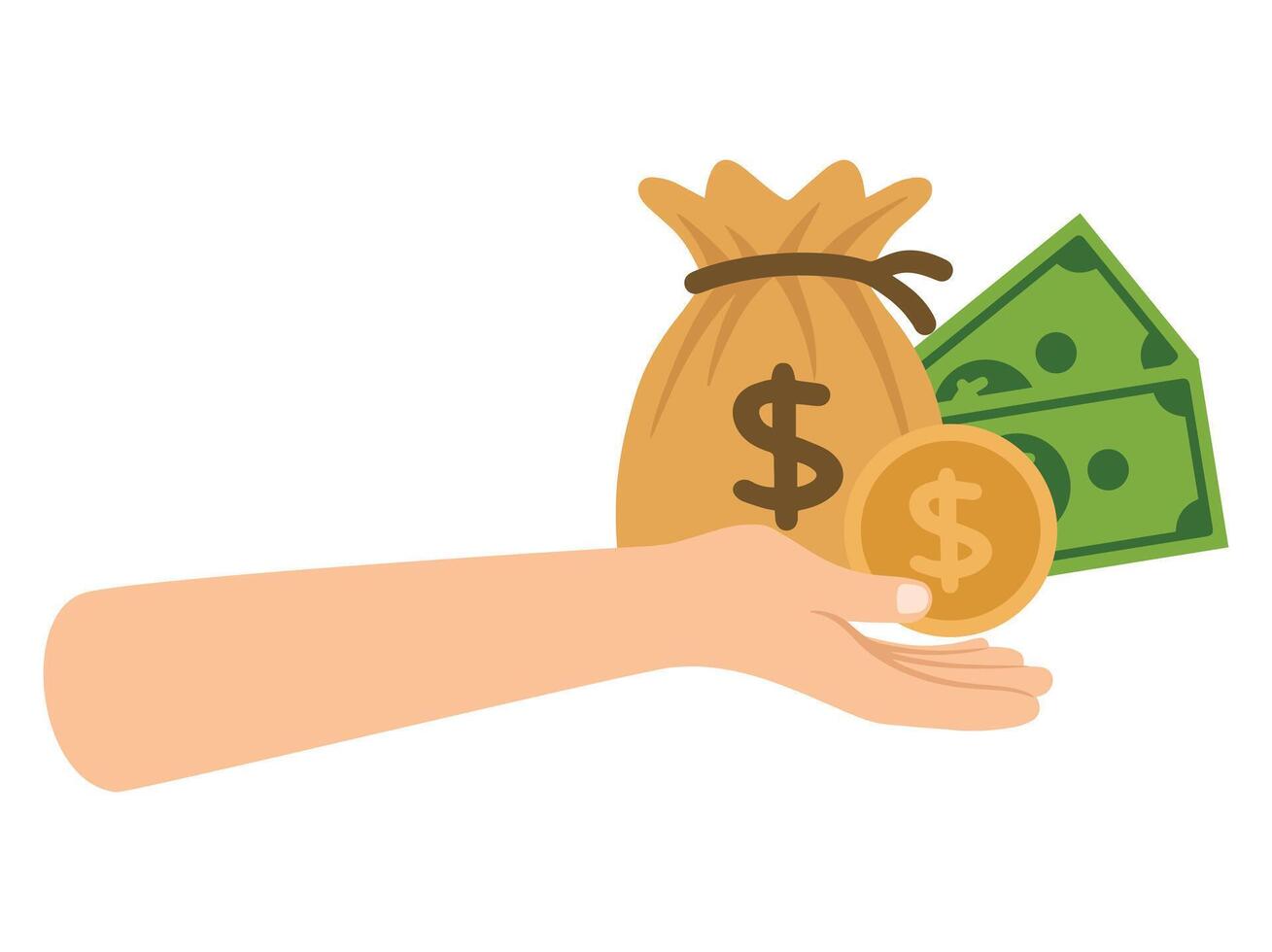 Hand Holding Money Bag Cash vector