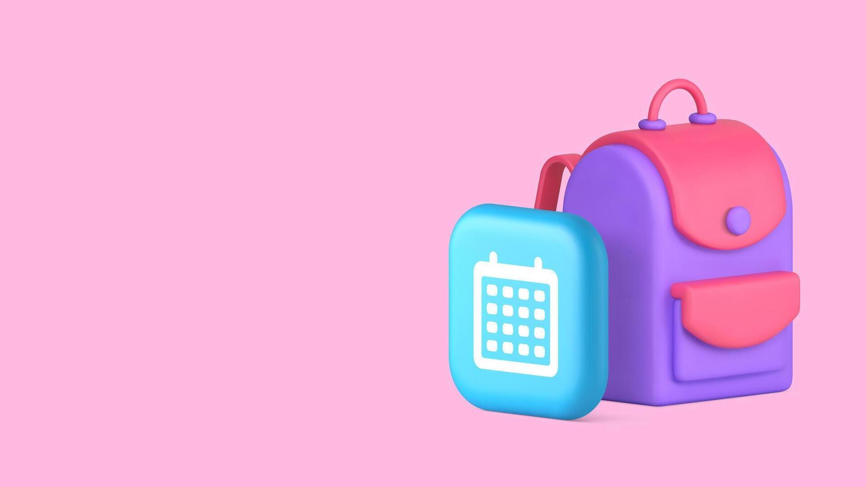 Back to school calendar data reminder with backpack copy space banner illustration vector