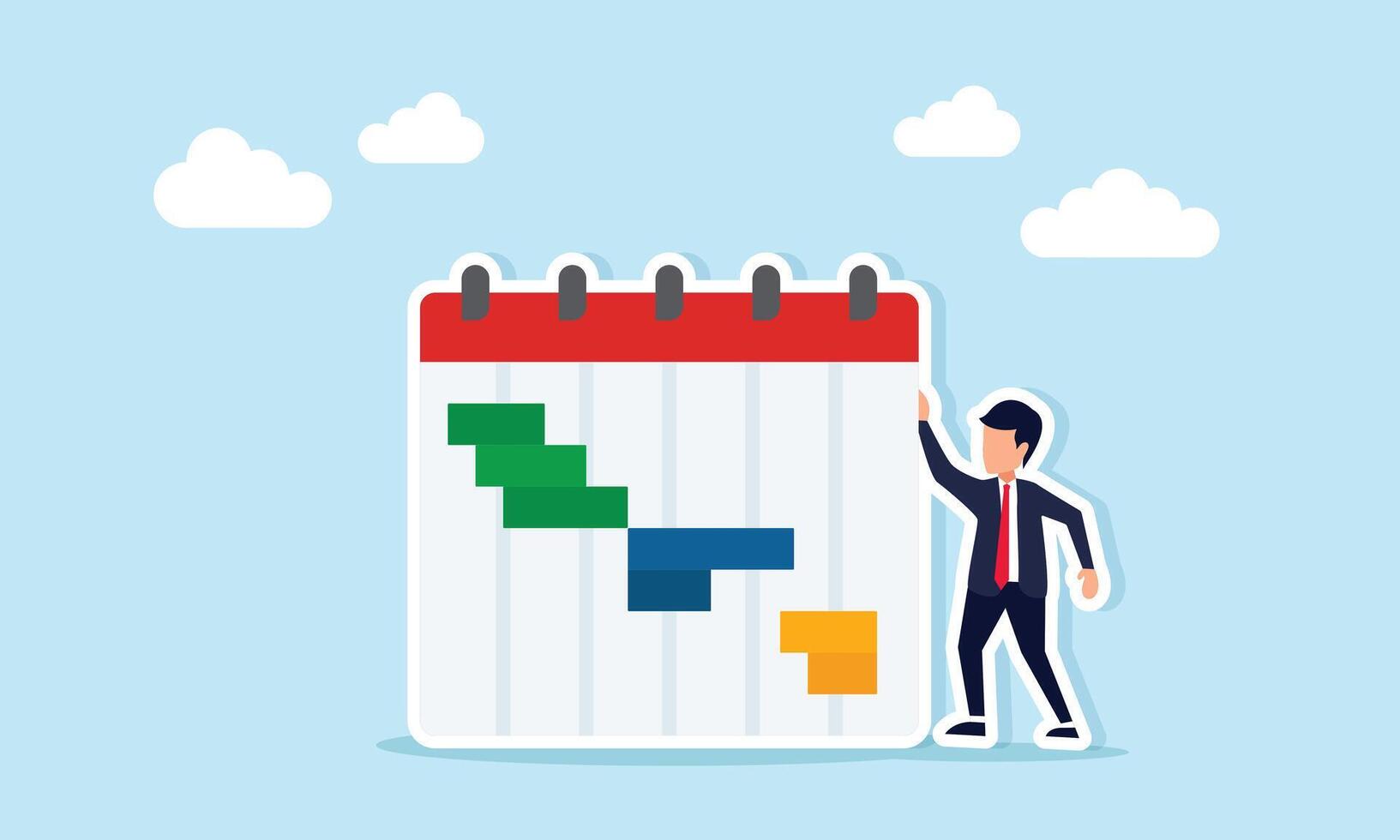 businessman standing next to a schedule calendar, illustration of setting a business event schedule vector