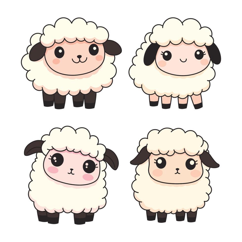 Set of Funny White Sheep Lamb Farm Animal Mascot Cartoon Character with Happy Expression vector