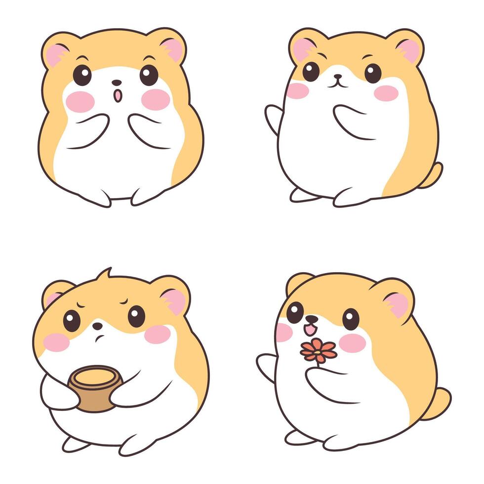 Set of Funny Orange Little Hamster Mice Mouse Animal Cartoon Character with Various Expression vector