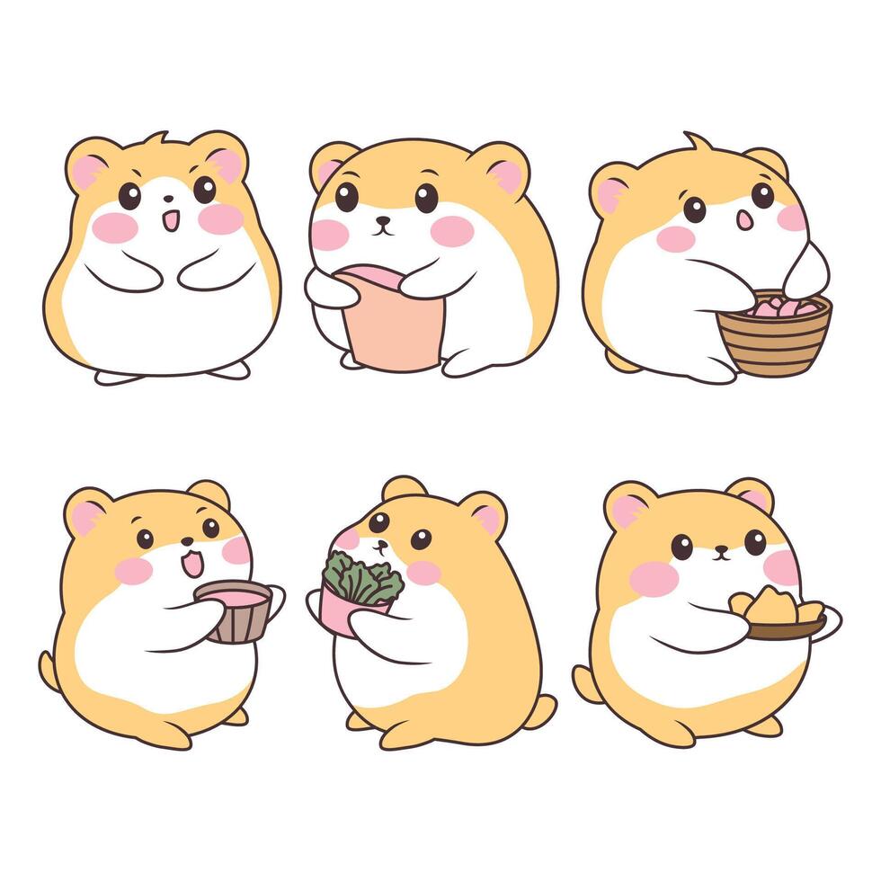 Set of Adorable Orange Hamster Mice Mouse Animal Cartoon Character with Various Expression vector