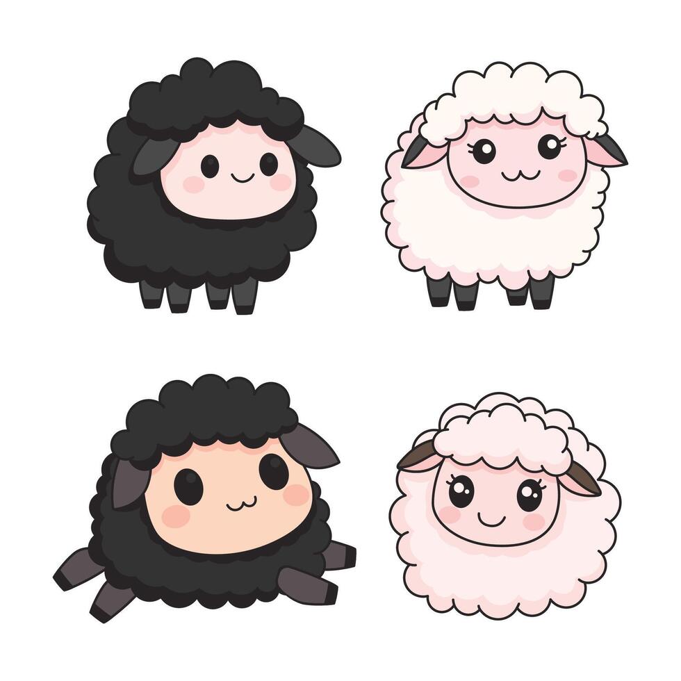 Set of Adorable Sheep Lamb Farm Animal Mascot Cartoon Character with Happy Expression vector