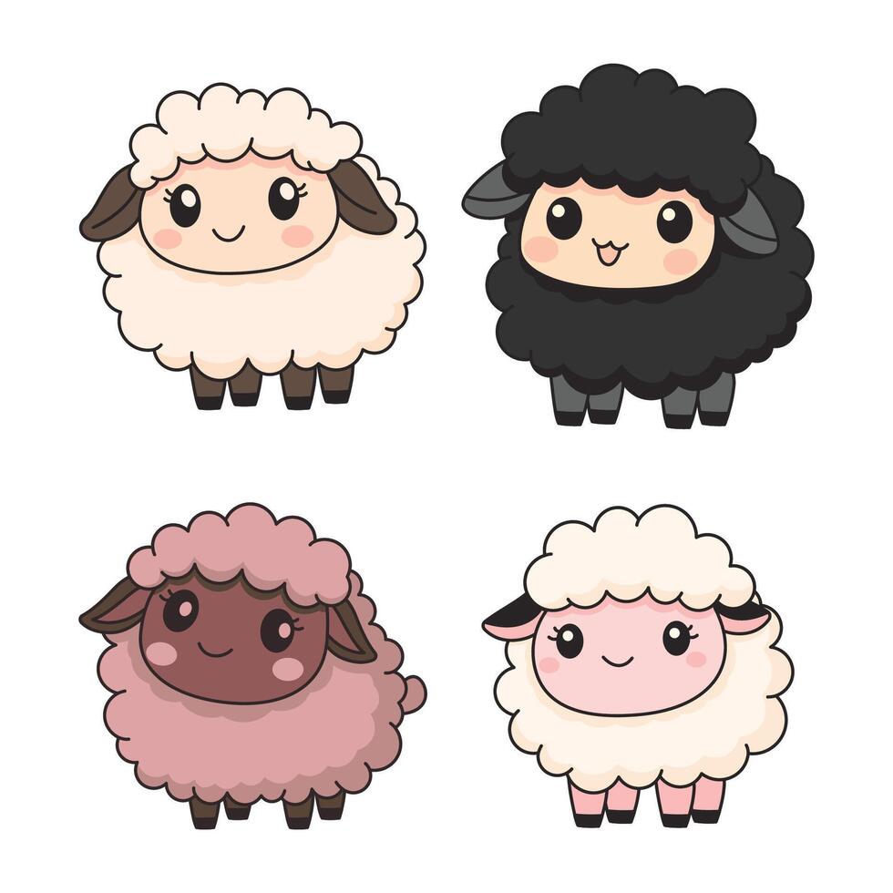 Set of Funny Sheep Lamb Farm Animal Mascot Cartoon Character with Happy Expression vector