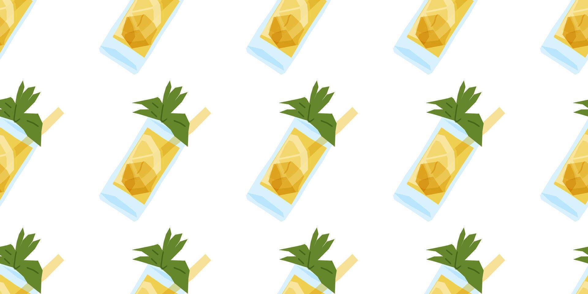 Seamless Lemonade Pattern With Ice and Mint vector