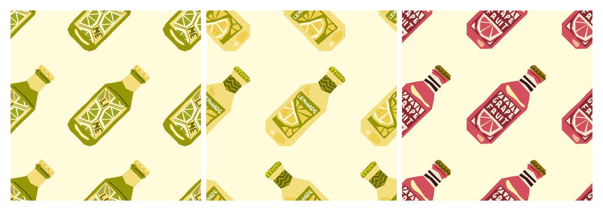 Seamless lemonade bottle patterns vector