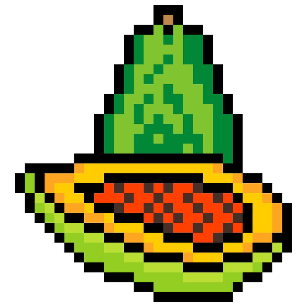 Half full papaya and whole papaya with pixel art vector