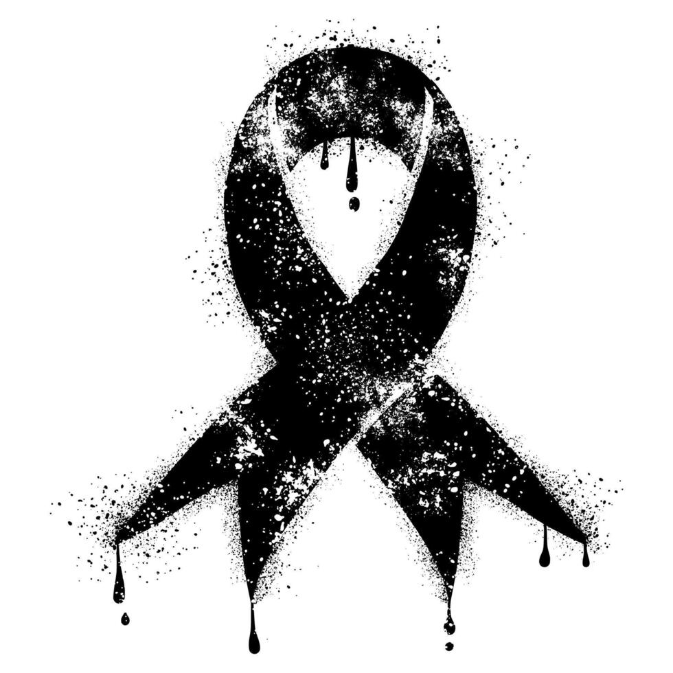 Awareness ribbon graffiti with black spray paint. Black ribbon with grunge texture. vector