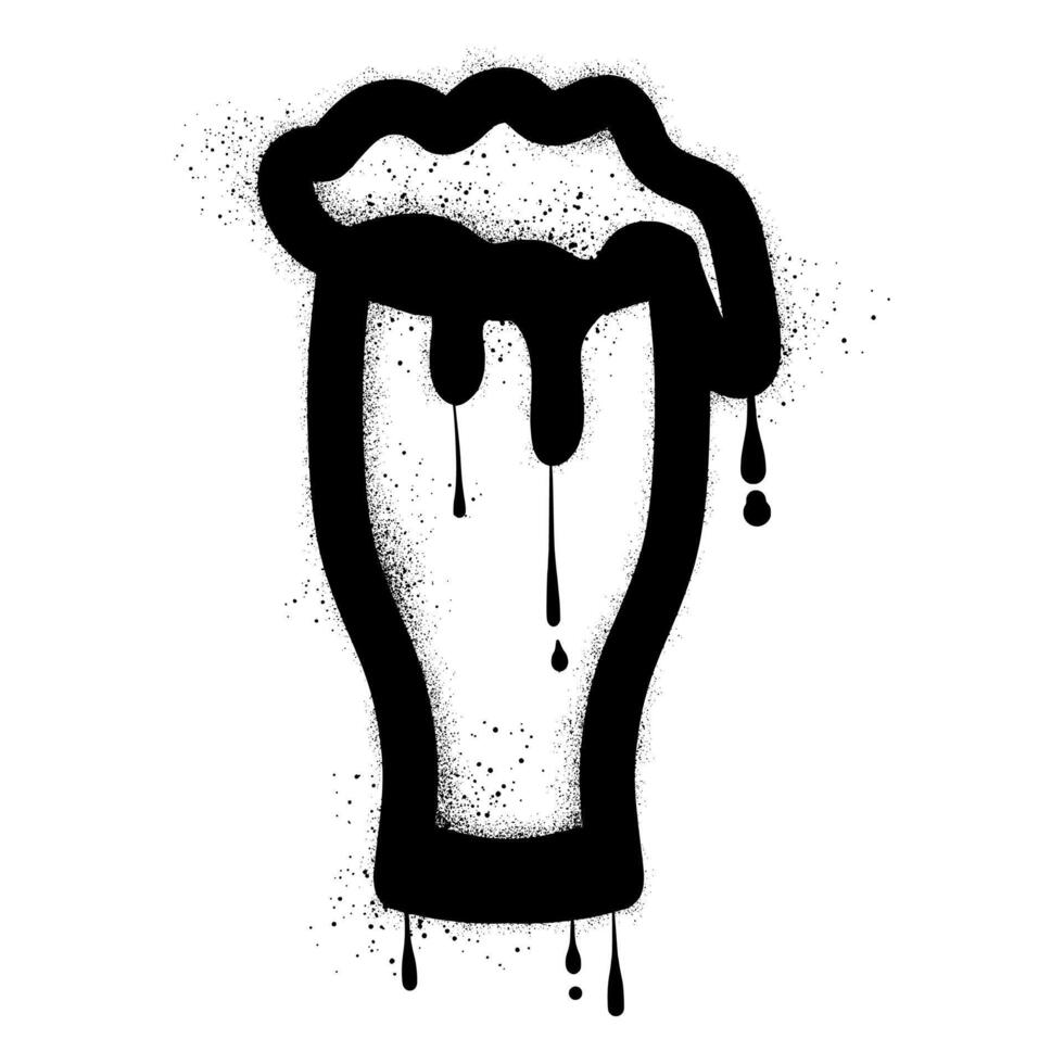 Glass of beer with black spray paint graffiti vector