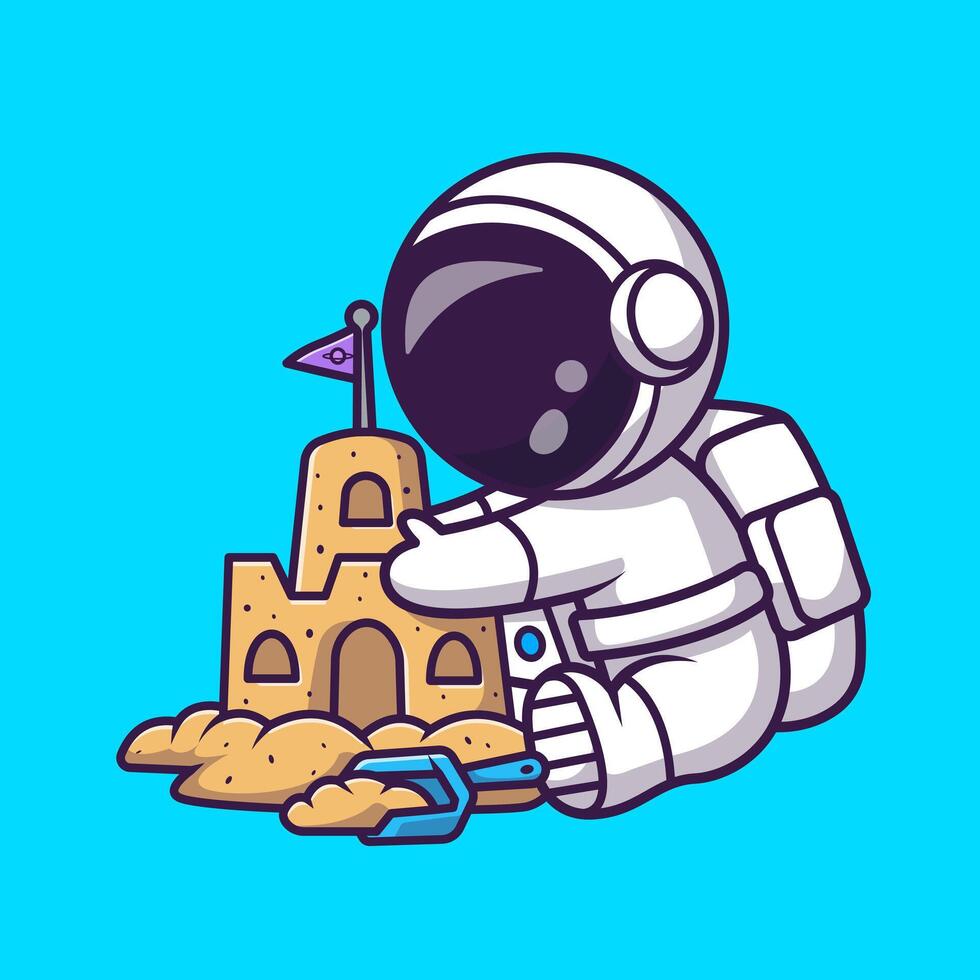 Cute Astronaut Playing Sand Castle in Beach Cartoon vector