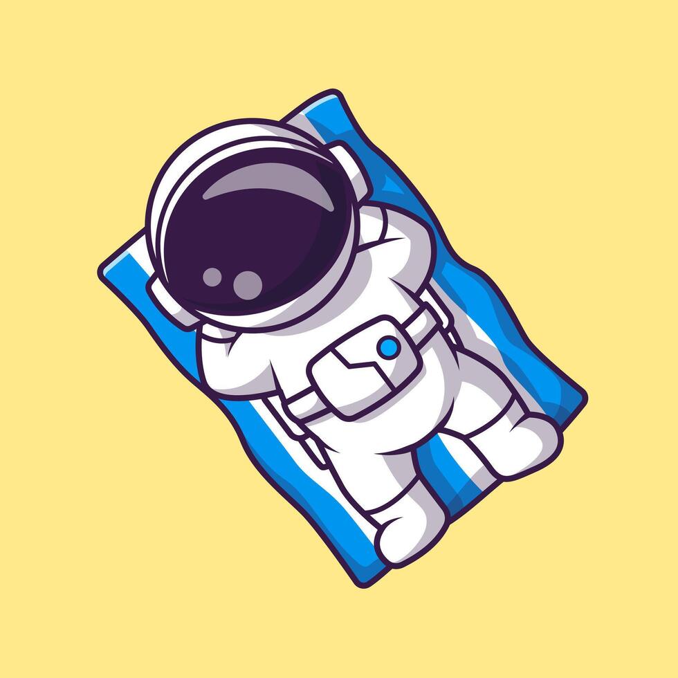 Cute Astronaut Relaxing on Mat in Beach Cartoon vector