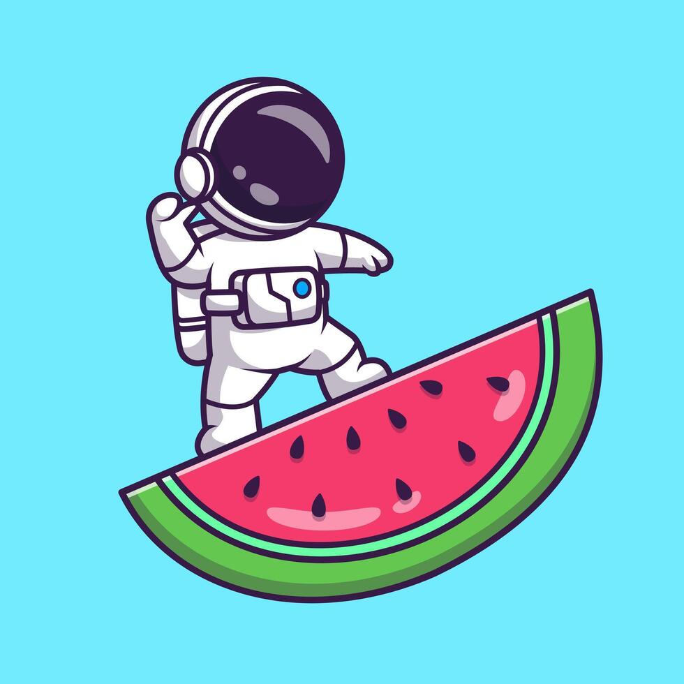 Cute Astronaut Standing on Watermelon Cartoon vector